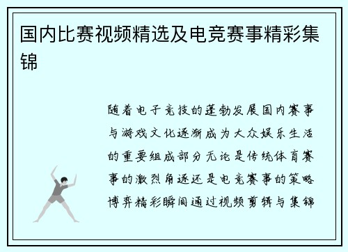 国内比赛视频精选及电竞赛事精彩集锦